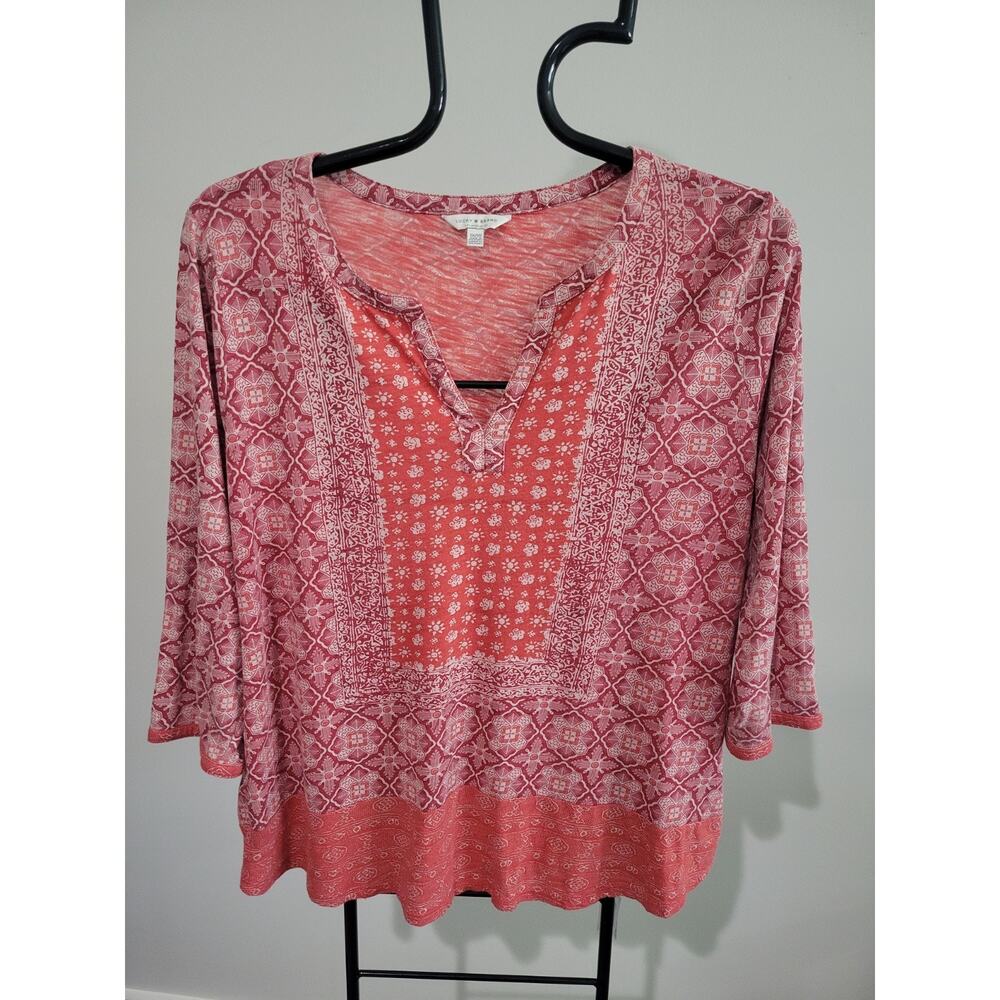 VTG Lucky Brand Size 1X/1G Coral Printed 3/4 Sleeve Top EUC